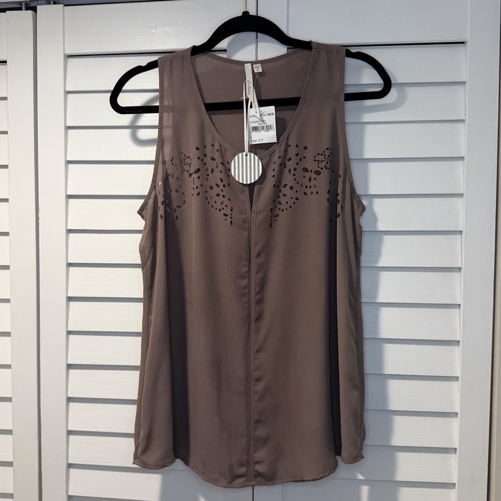 Bellatrix L Mocha Laser-Cut Sleeveless Blouse Top NEW‎